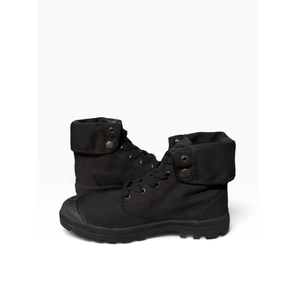 Palladium Baggy Mens 10.5 Black Canvas Combat Boots Fold Over Streetwear Grunge